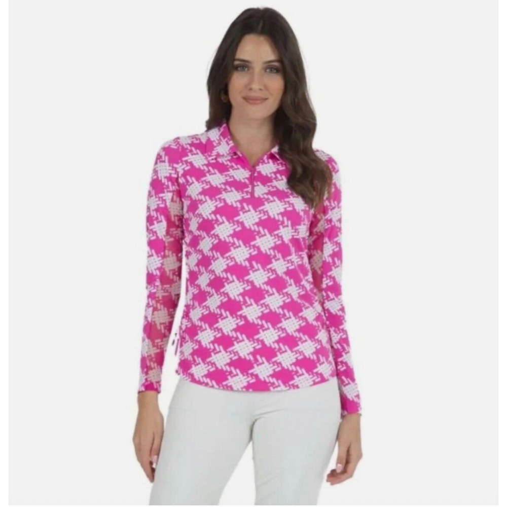 Ibkul Kimberly 1/4 Zip Pullover Pink White Sz Small Golf Tennis UPF Preppy